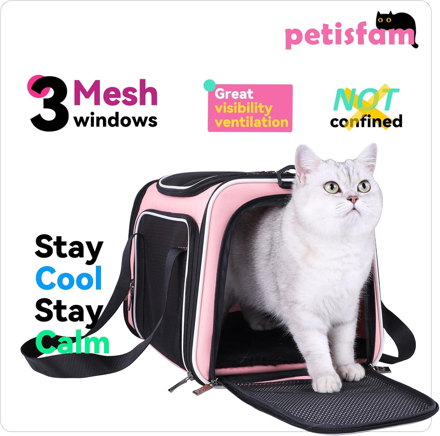 Soft Pet Carrier for Medium Cats and Small Dogs with Cozy Bed, 3 Doors, Top Entrance | Airline Approved, Escape-Proof, Breathable, Leak-Proof, Easy Storage (Pink)