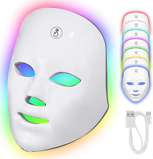Masque Facial LED Avec Bouton Tactile, 7 Couleurs LED, Masque De Luminothérapie Pour Le Visage, Anti-Rides, Suppression De L'Acné, Rajeunissement De La Peau, Peau Grasse, Anti-Âge, Thérapie Beauté
