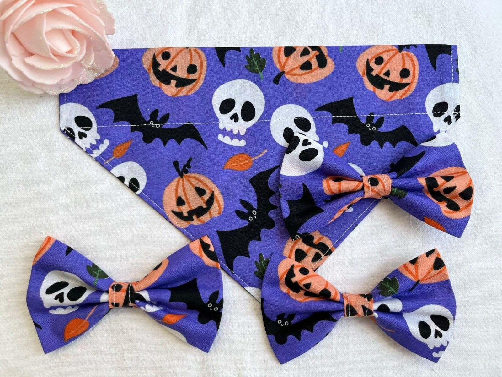 Halloween Dog Collar Accessories Bows & Bandanas Handmade in UK. Multi Sizes