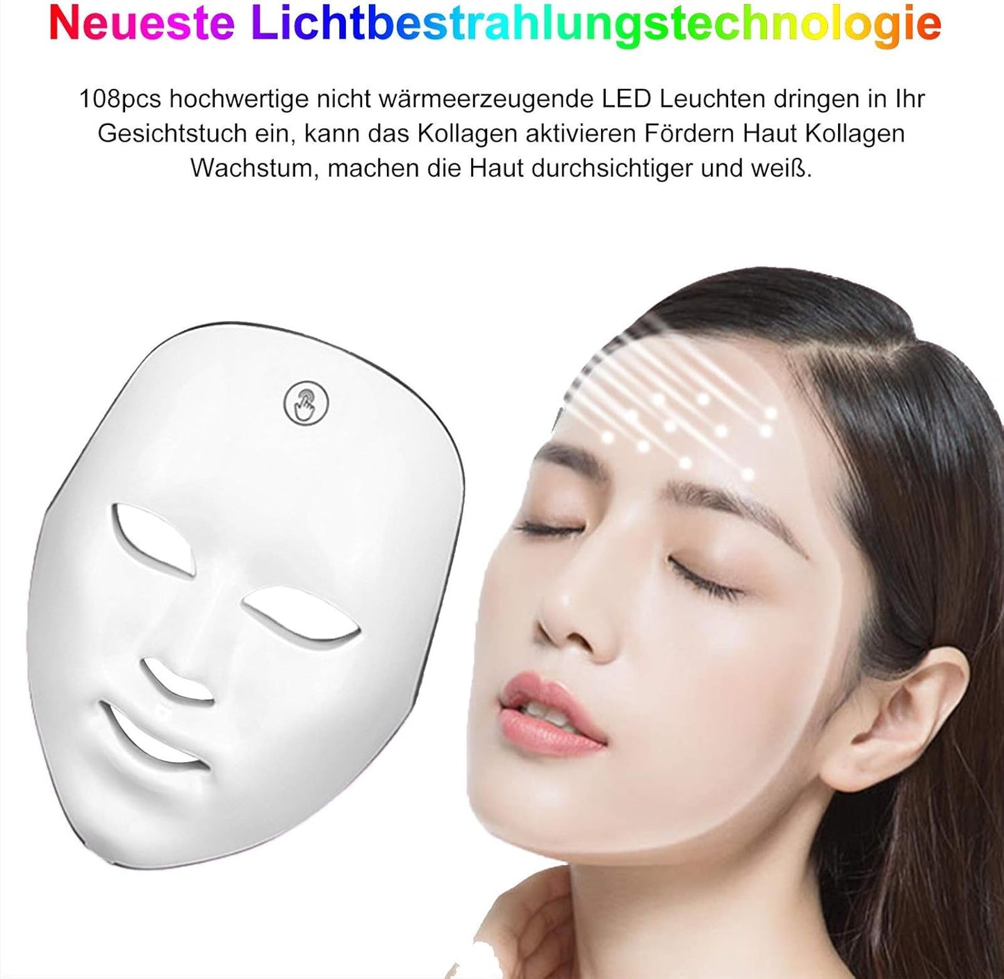 Masque Facial LED Avec Bouton Tactile, 7 Couleurs LED, Masque De Luminothérapie Pour Le Visage, Anti-Rides, Suppression De L'Acné, Rajeunissement De La Peau, Peau Grasse, Anti-Âge, Thérapie Beauté