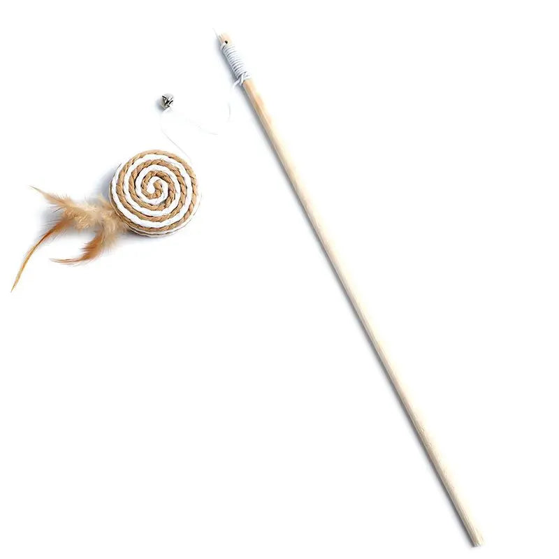Interactive Feather Teaser Wand for Cats - Colorful Wood Cat Toy Kit
