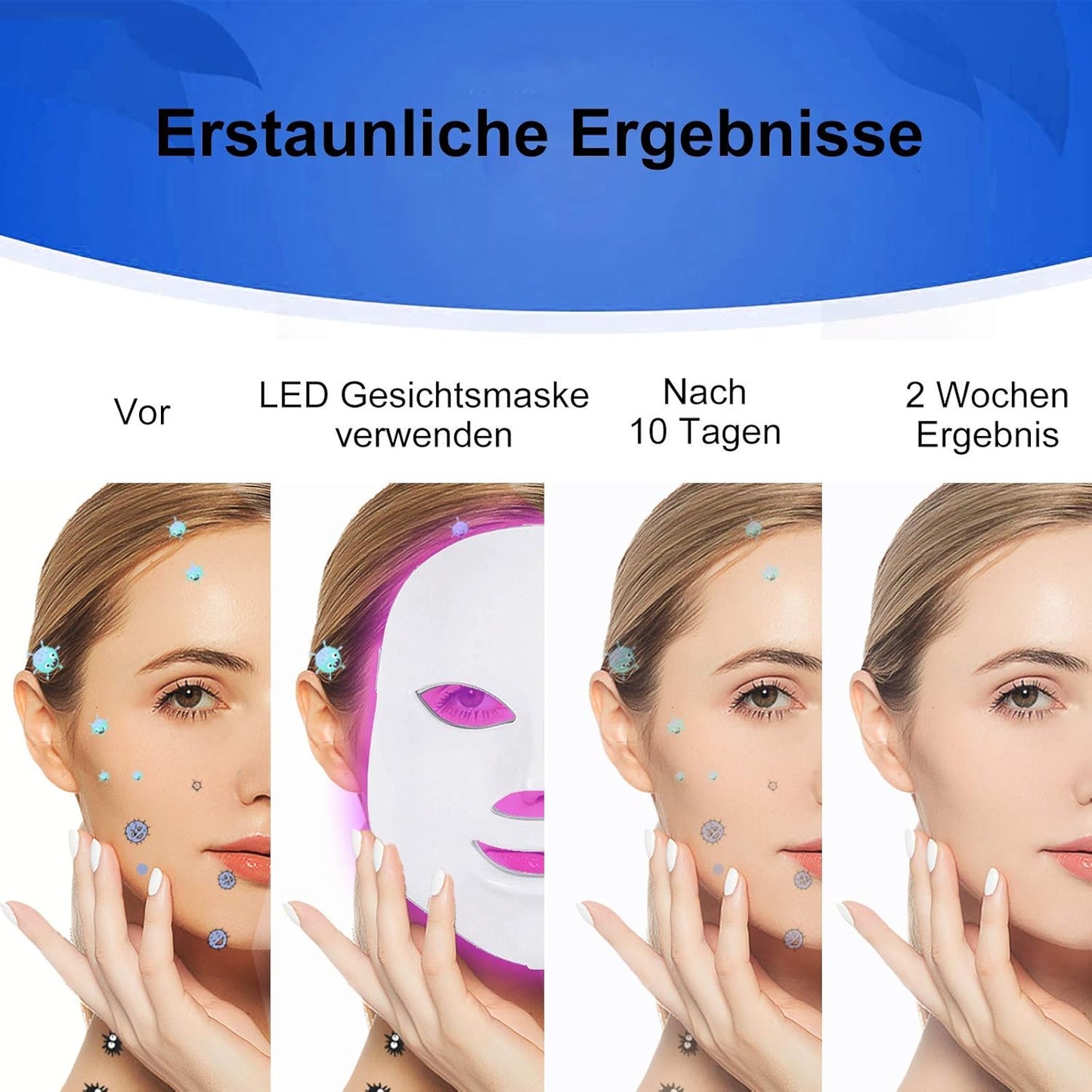 Masque Facial LED Avec Bouton Tactile, 7 Couleurs LED, Masque De Luminothérapie Pour Le Visage, Anti-Rides, Suppression De L'Acné, Rajeunissement De La Peau, Peau Grasse, Anti-Âge, Thérapie Beauté
